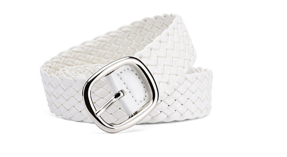 Fashion White Braided Wide Belt With Patent-leather Metal Sun Buckle,Wide belts