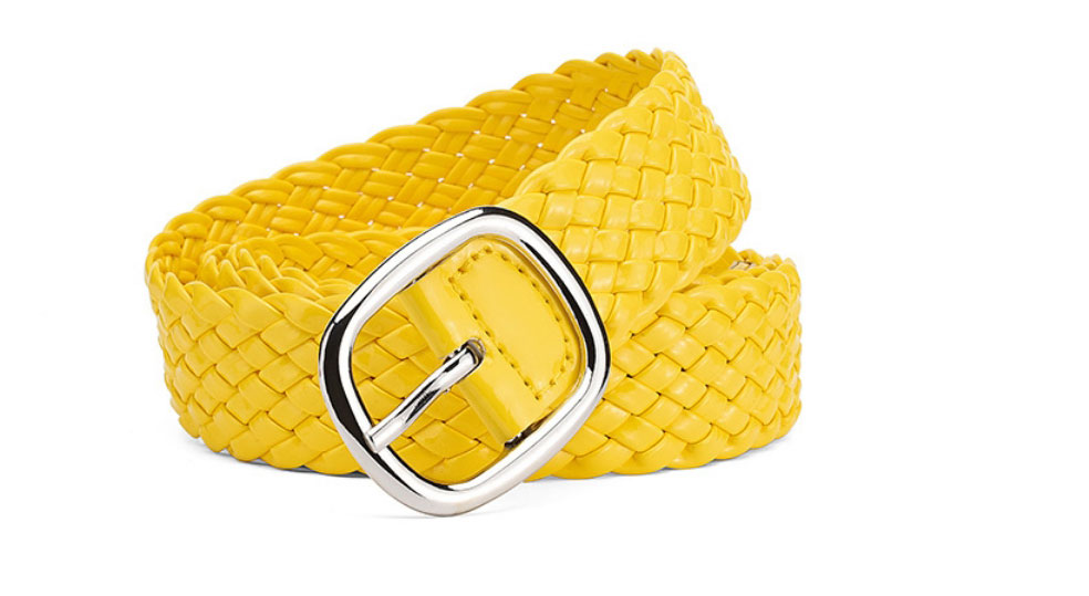 Fashion Yellow Braided Wide Belt With Patent-leather Metal Sun Buckle,Wide belts