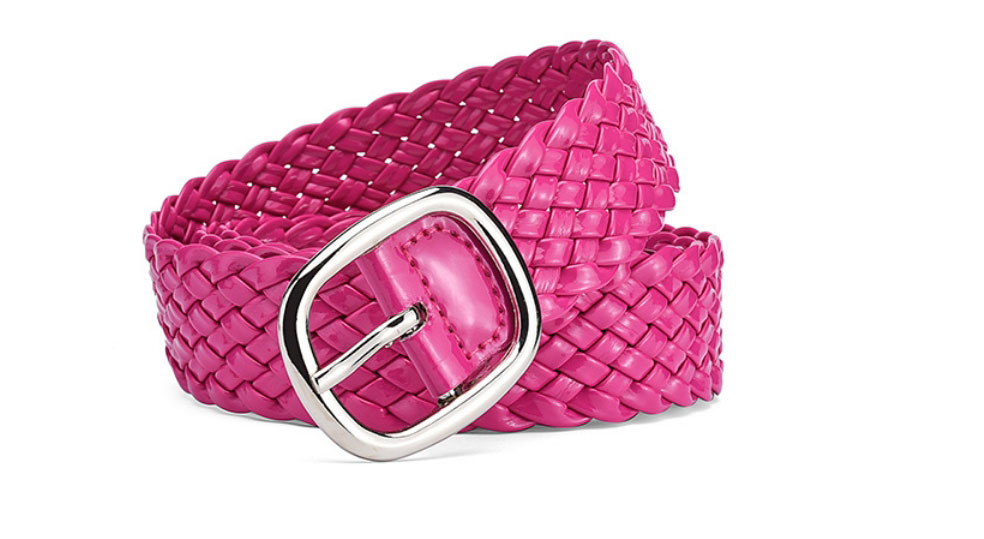 Fashion Pink Braided Wide Belt With Patent-leather Metal Sun Buckle,Wide belts