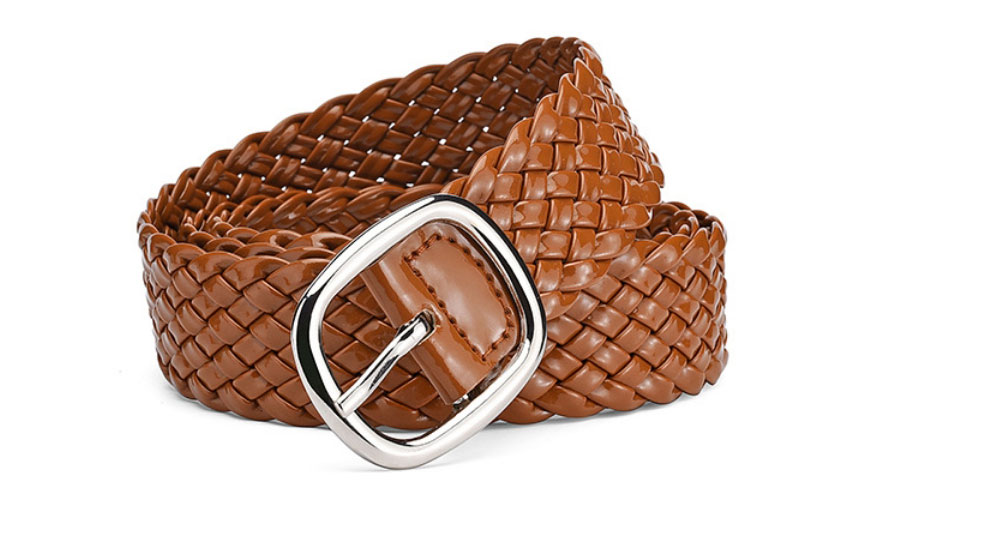 Fashion Camel Braided Wide Belt With Patent-leather Metal Sun Buckle,Wide belts