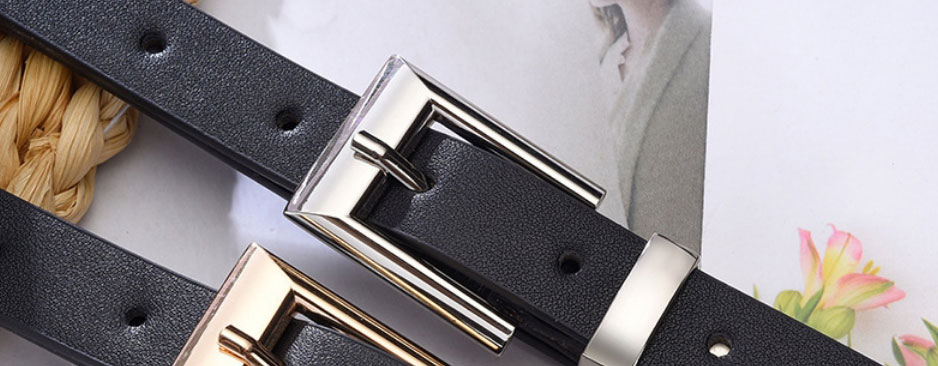 Fashion White Thin Belt With Metal Square Buckle,Thin belts