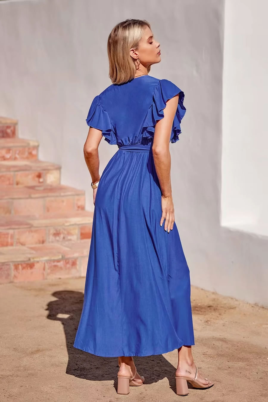 Fashion Klein Blue Polyester Lace Tie Dress,Long Dress