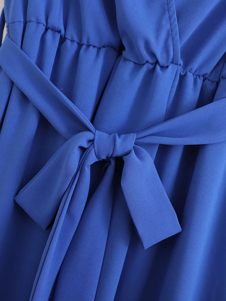 Fashion Klein Blue Polyester Lace Tie Dress,Long Dress