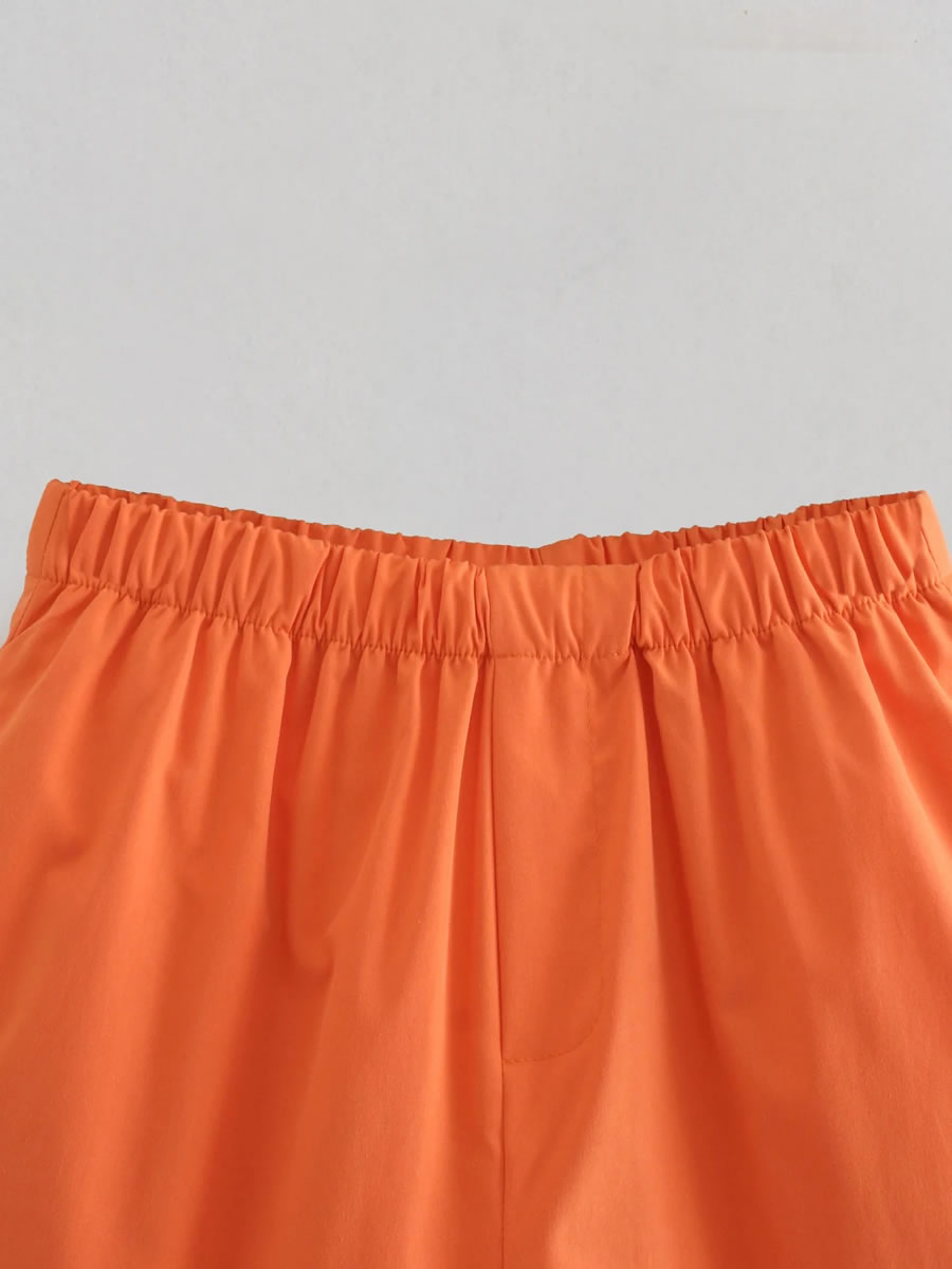 Fashion Orange Cotton Straight-leg Shorts,Shorts
