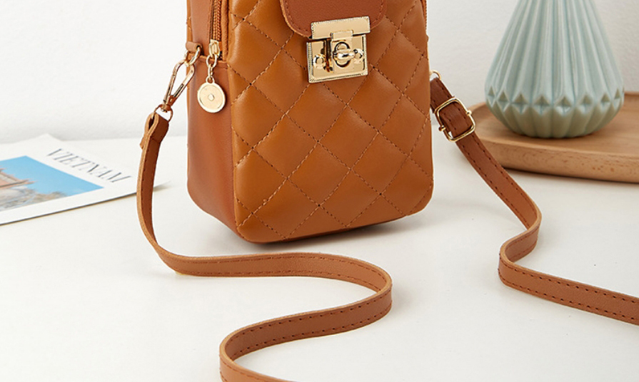 Fashion Brown Pu Rhombus Lock Large Capacity Messenger Bag,Shoulder bags