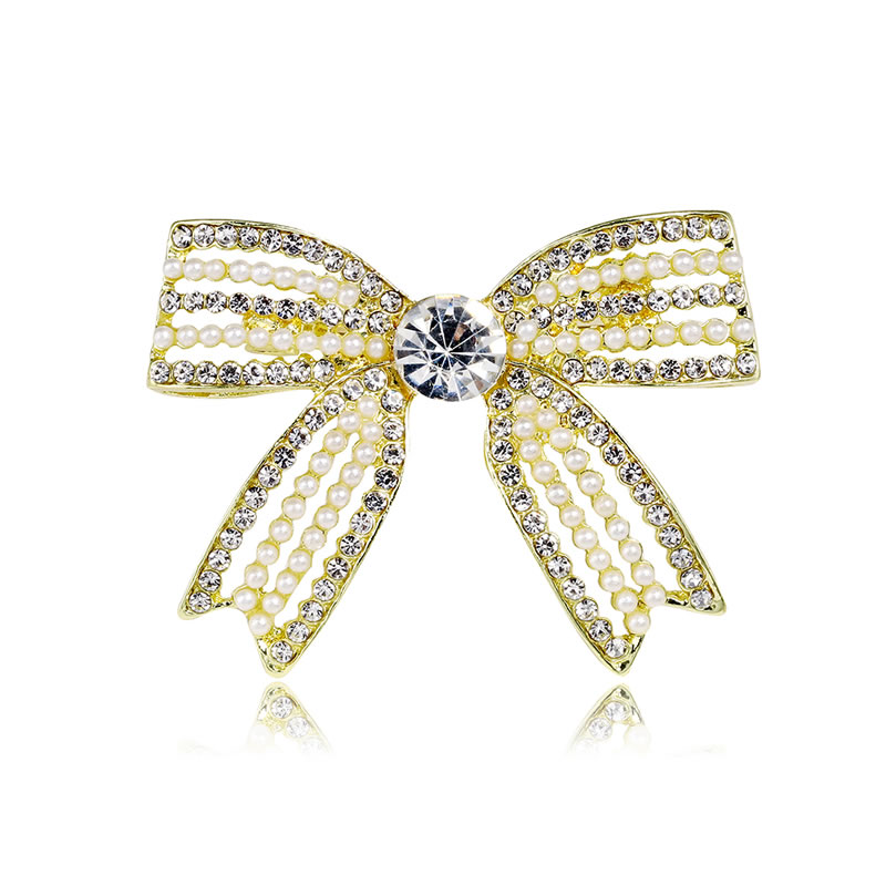 Fashion Silver Alloy Diamond And Pearl Bow Brooch,Korean Brooches