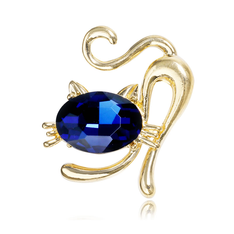 Fashion Blue Alloy Diamond Cat Brooch,Korean Brooches