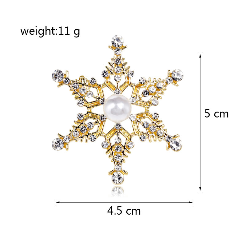 Fashion Gold Alloy Diamond-studded Pearl Snowflake Brooch,Korean Brooches