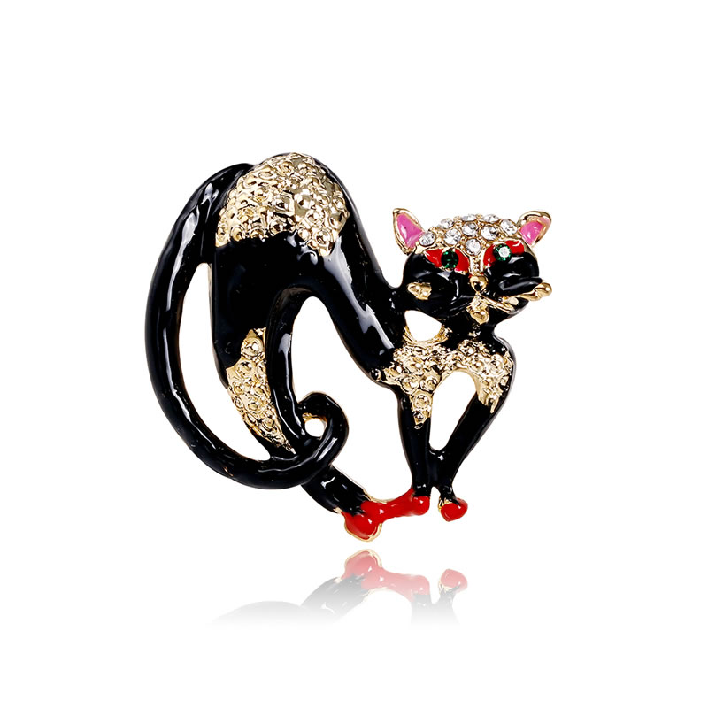 Fashion Black Alloy Diamond Drip Oil Cat Brooch,Korean Brooches