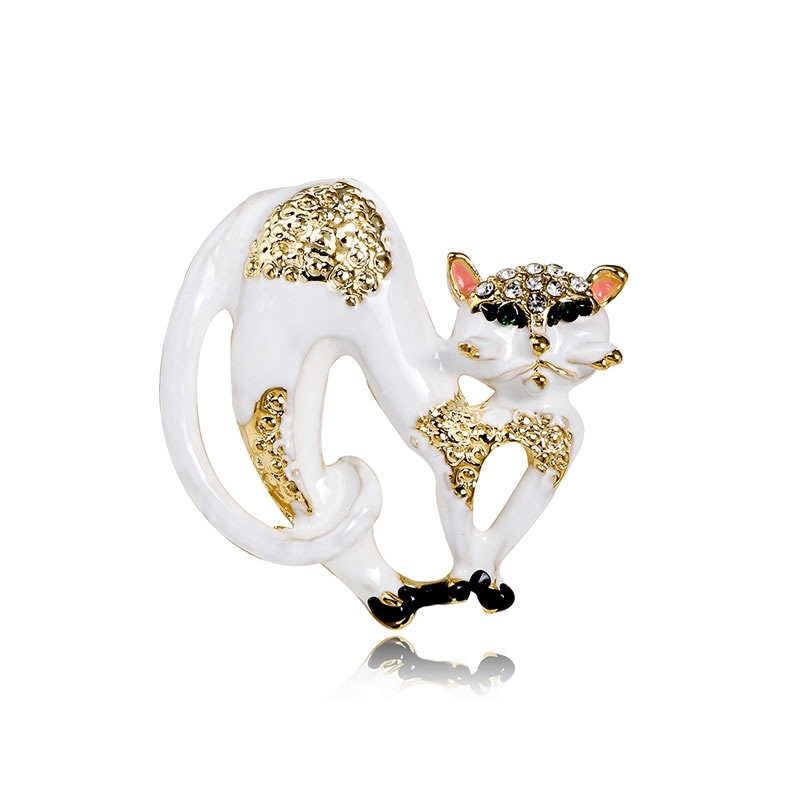 Fashion White Alloy Diamond Drip Oil Cat Brooch,Korean Brooches