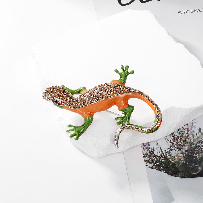 Fashion Orange Alloy Diamond Gecko Brooch,Korean Brooches
