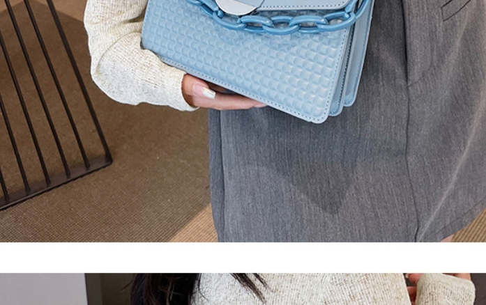 Fashion Blue Pu Checkered Embossed Flap Messenger Bag,Shoulder bags