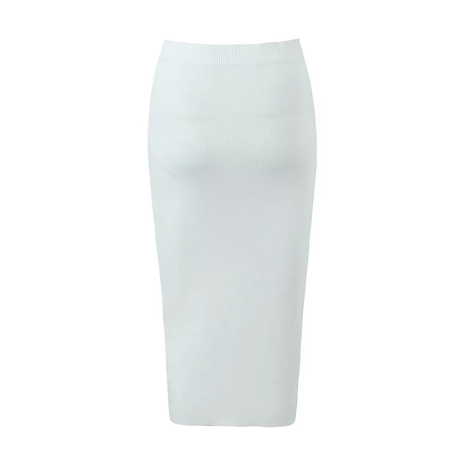 Fashion White Solid Color Knitted Skirt,Skirts