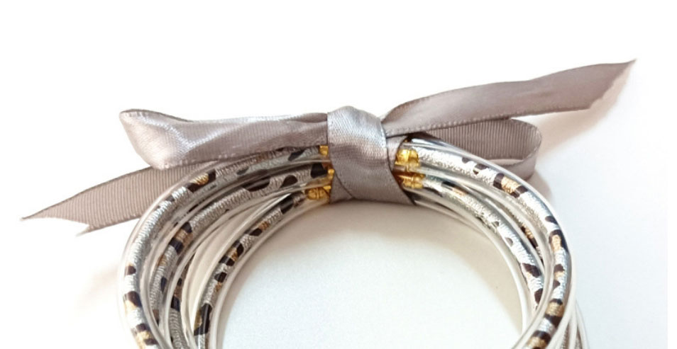 Fashion Silver Silicone Leopard Bow Bracelet Set,Fashion Bangles