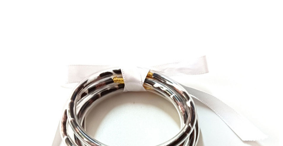 Fashion Gold Silicone Leopard Bow Bracelet Set,Fashion Bangles