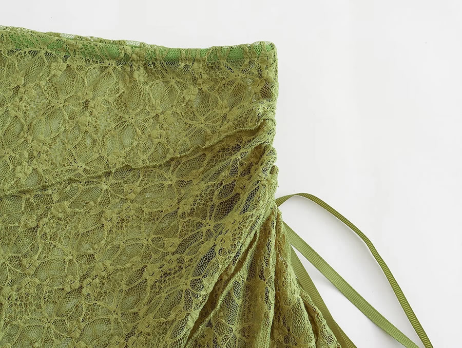 Fashion Green Textured Lace Asymmetric Skirt,Skirts