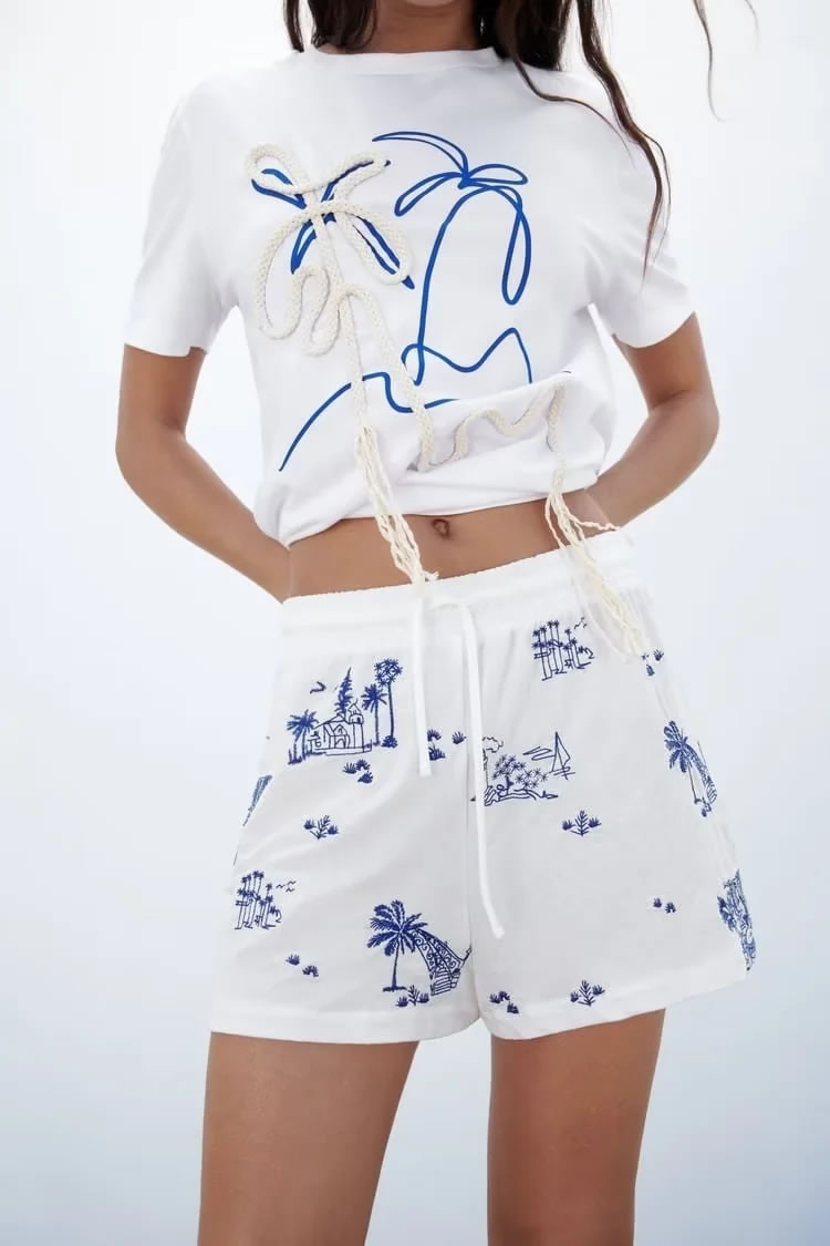 Fashion Color Woven Embroidered Shorts,Shorts