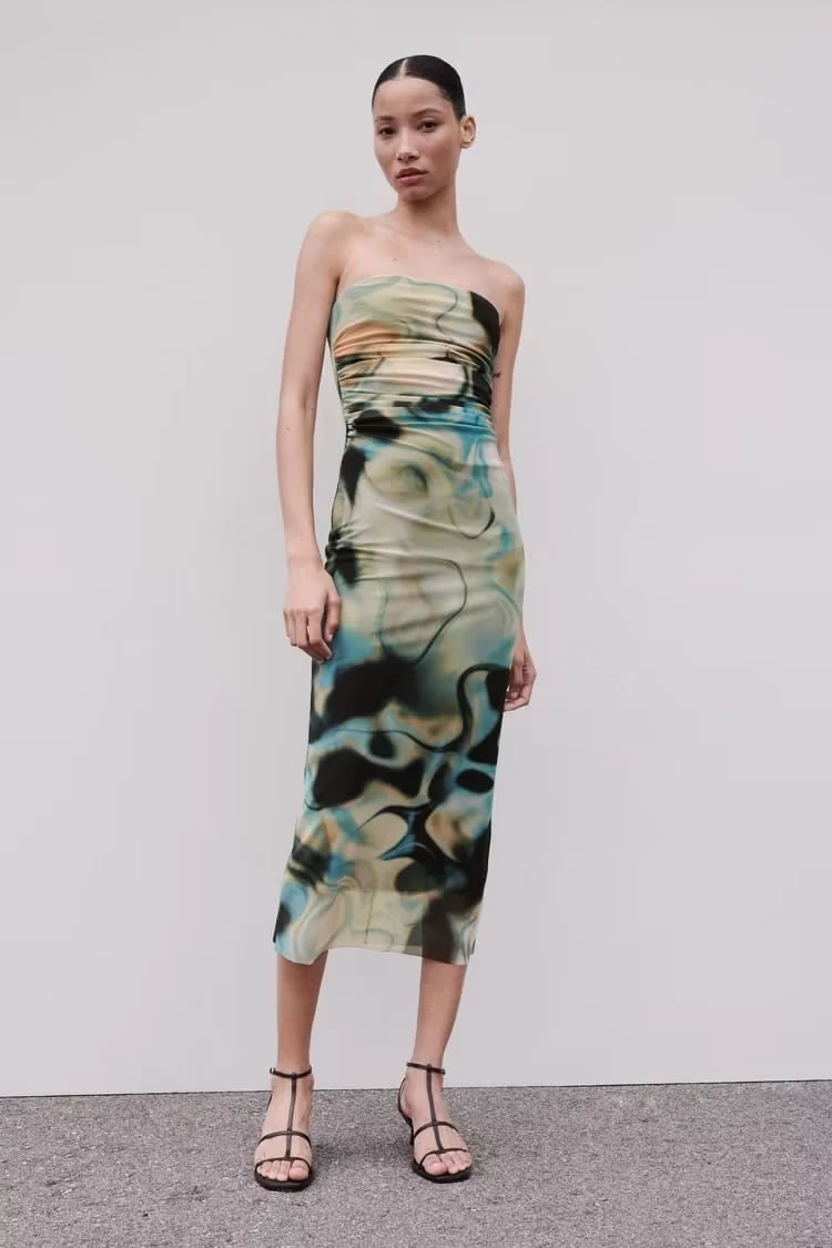 Fashion Suit-2 Printed Bandeau Dress,Long Dress