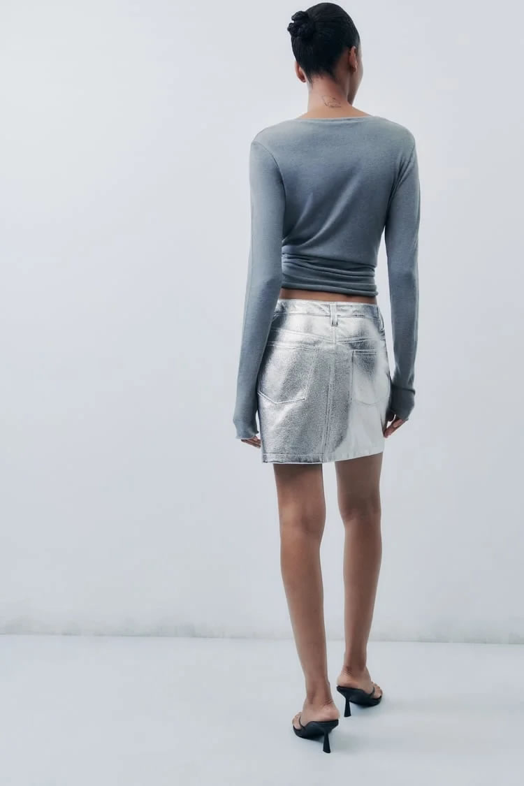 Fashion Silver Bright Leather Skirt,Skirts