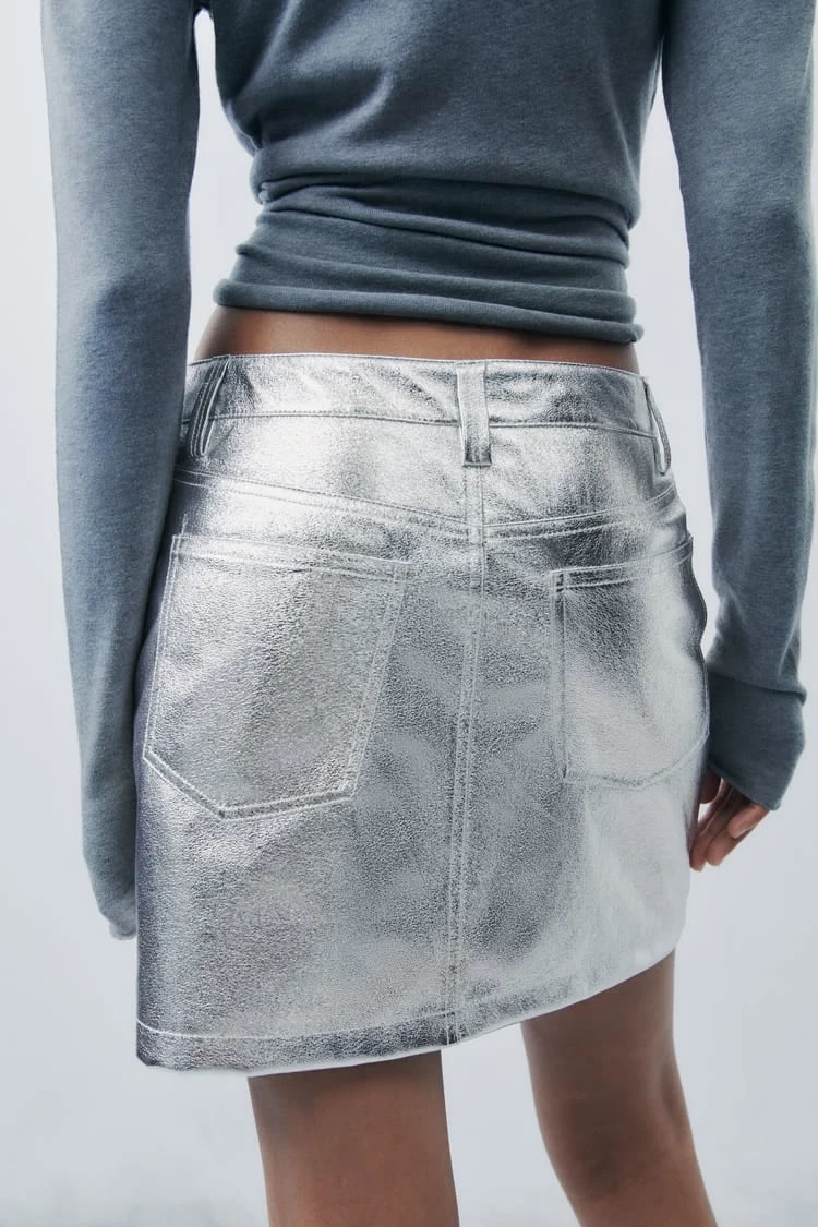 Fashion Silver Bright Leather Skirt,Skirts