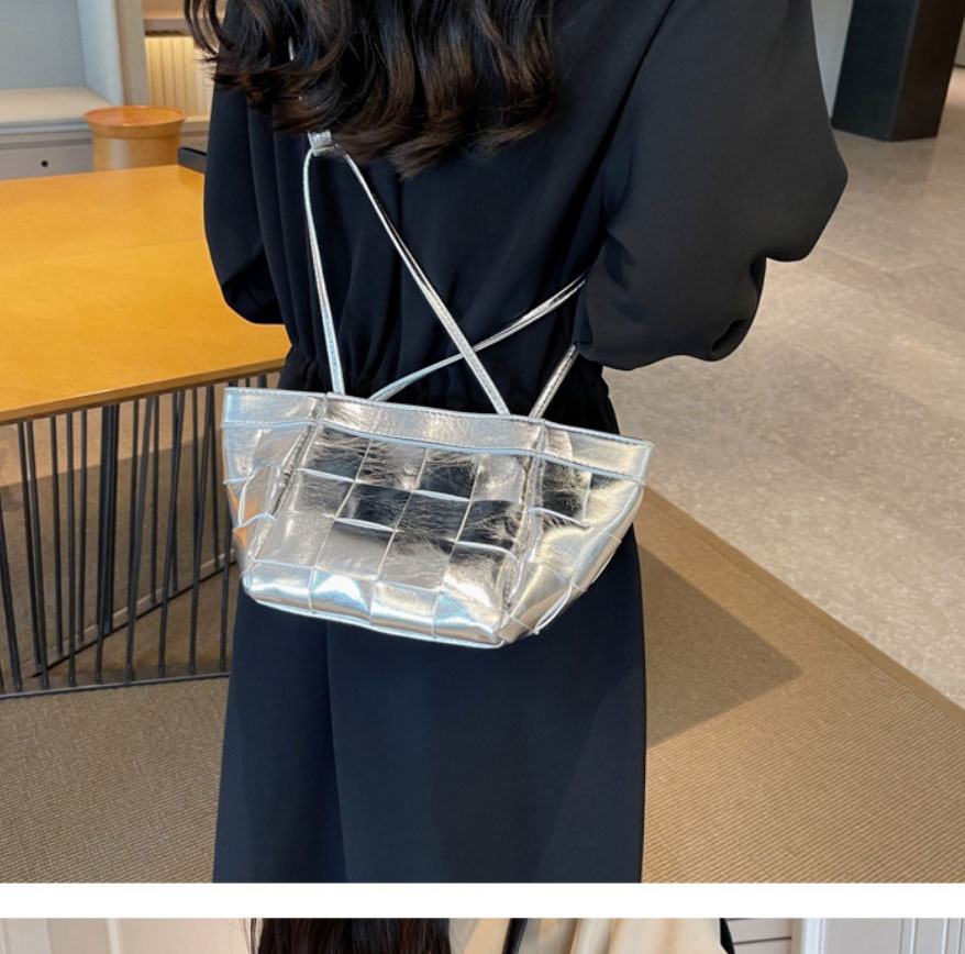 Fashion Silver Pu Plaid Woven Large Capacity Messenger Bag,Shoulder bags