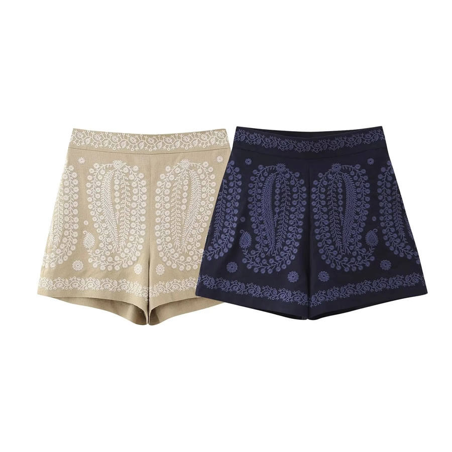 Fashion Blue Woven Embroidered Shorts,Shorts