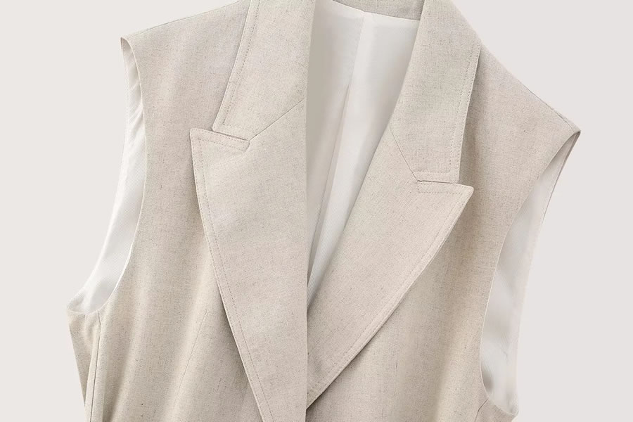 Fashion Khaki Blended Lapel Lace Vest Jacket,Coat-Jacket