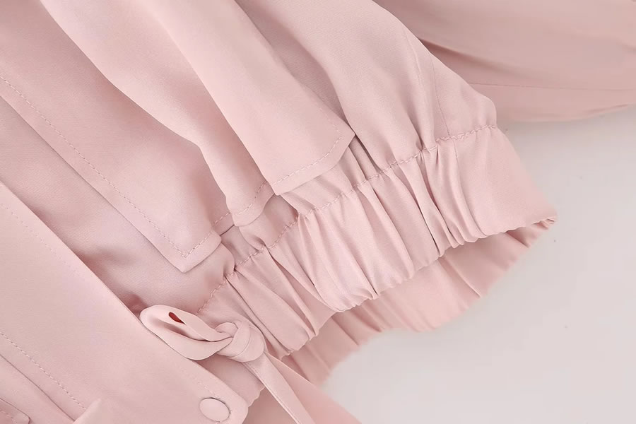 Fashion Pink Woven Stand Collar Pocket Jacket,Coat-Jacket