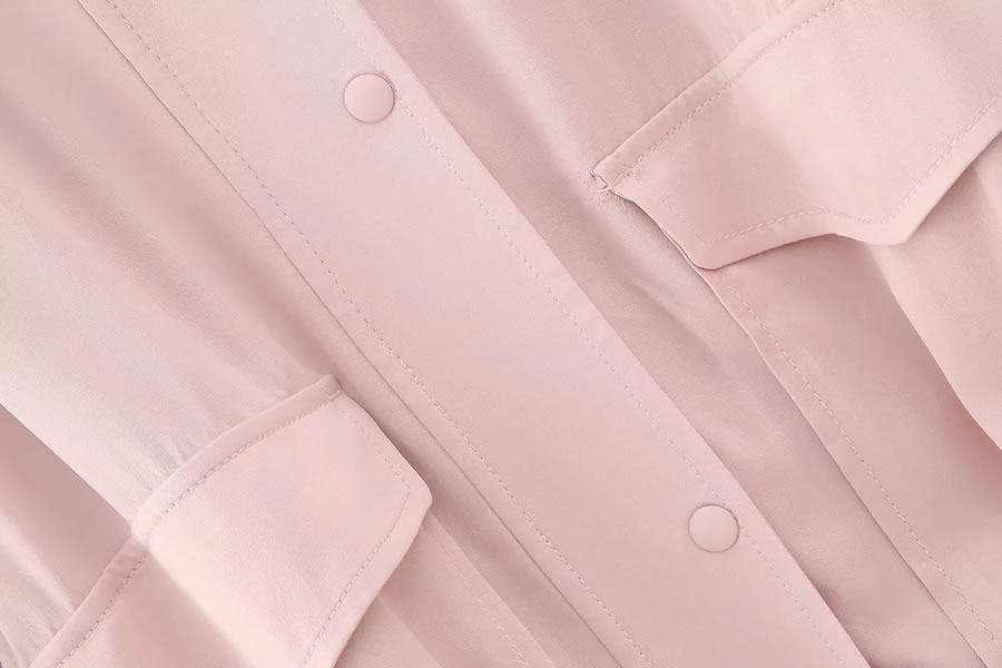 Fashion Pink Woven Stand Collar Pocket Jacket,Coat-Jacket