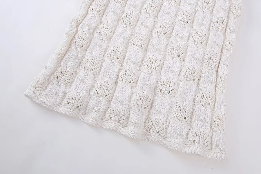 Fashion White Pearl Embellished Knit Skirt,Skirts