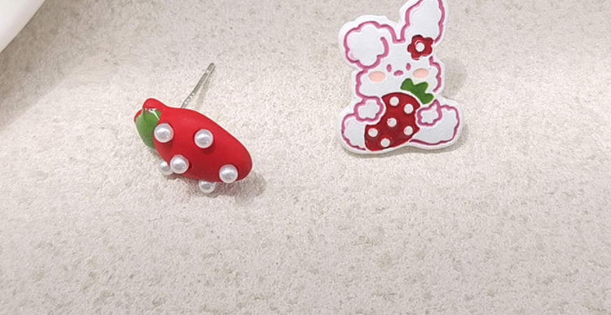 Fashion A Pair Of Ear Clips (triangular Clips) Alloy Paint Strawberry Rabbit Color Contrast Ear Clip,Clip & Cuff Earrings