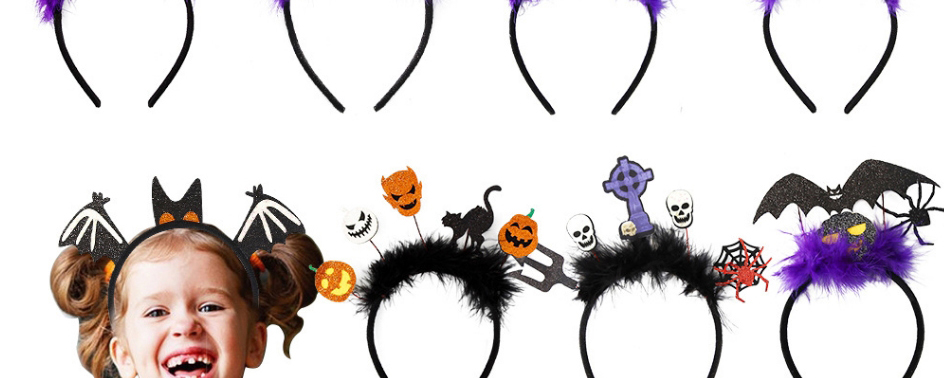Fashion Devil Cat Black Hair Headband Felt Bat Pumpkin Spider Skull Ghost Headband,Festival & Party Supplies