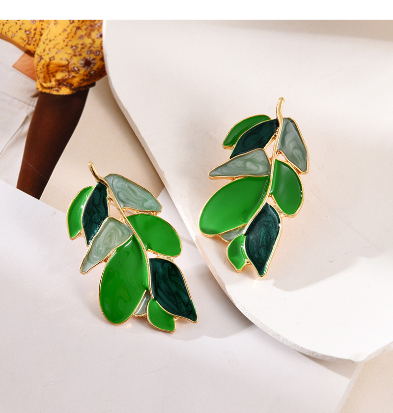 Fashion Pink Alloy Drip Color Matching Leaf Stud Earrings,Stud Earrings