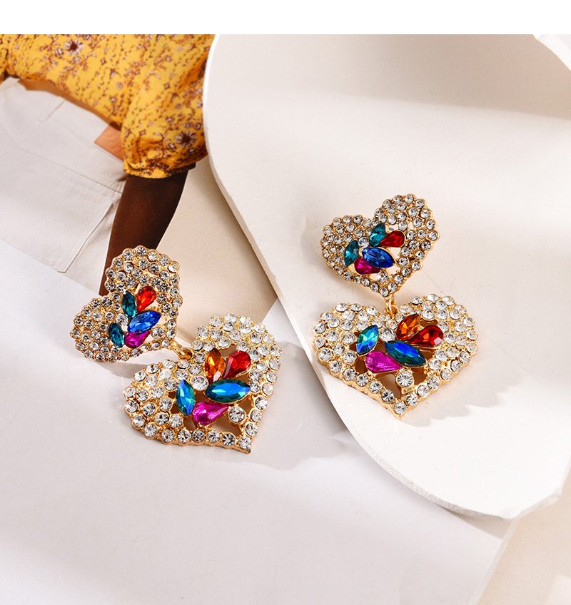Fashion Ab Color Alloy Diamond Heart Earrings,Drop Earrings