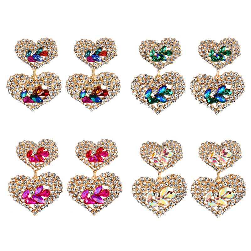 Fashion Ab Color Alloy Diamond Heart Earrings,Drop Earrings