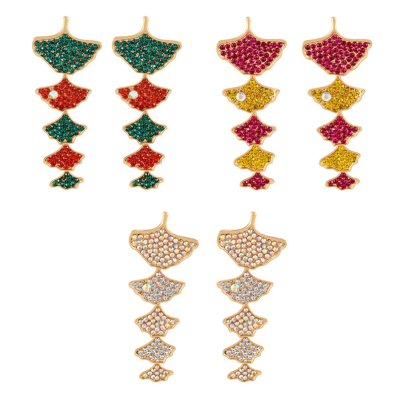 Fashion Color Alloy Diamond Ginkgo Leaf Pearl Earrings,Drop Earrings
