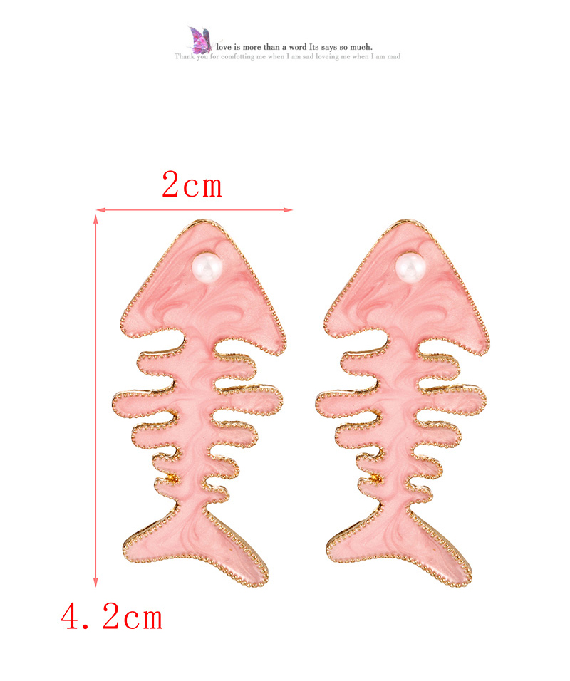 Fashion Pink Alloy Drip Oil Fishbone Pearl Stud Earrings,Stud Earrings