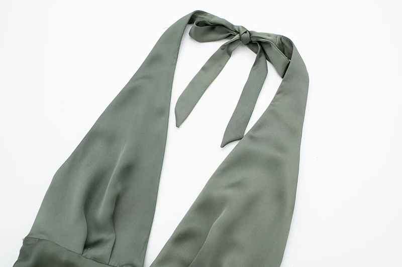 Fashion Green Silk Satin Halterneck Tie Dress,Mini & Short Dresses