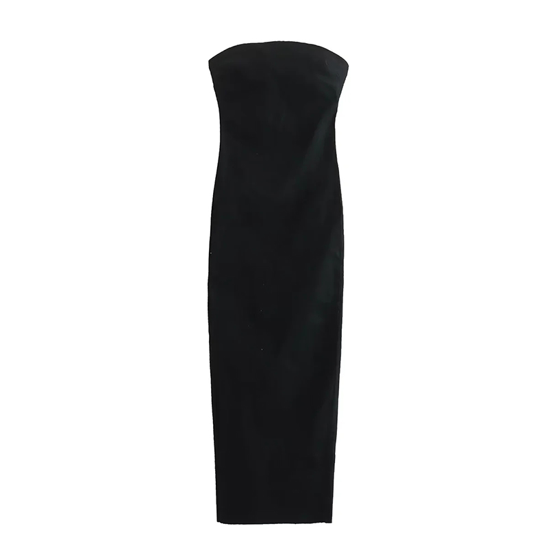 Fashion Black Denim Bandeau Dress,Long Dress