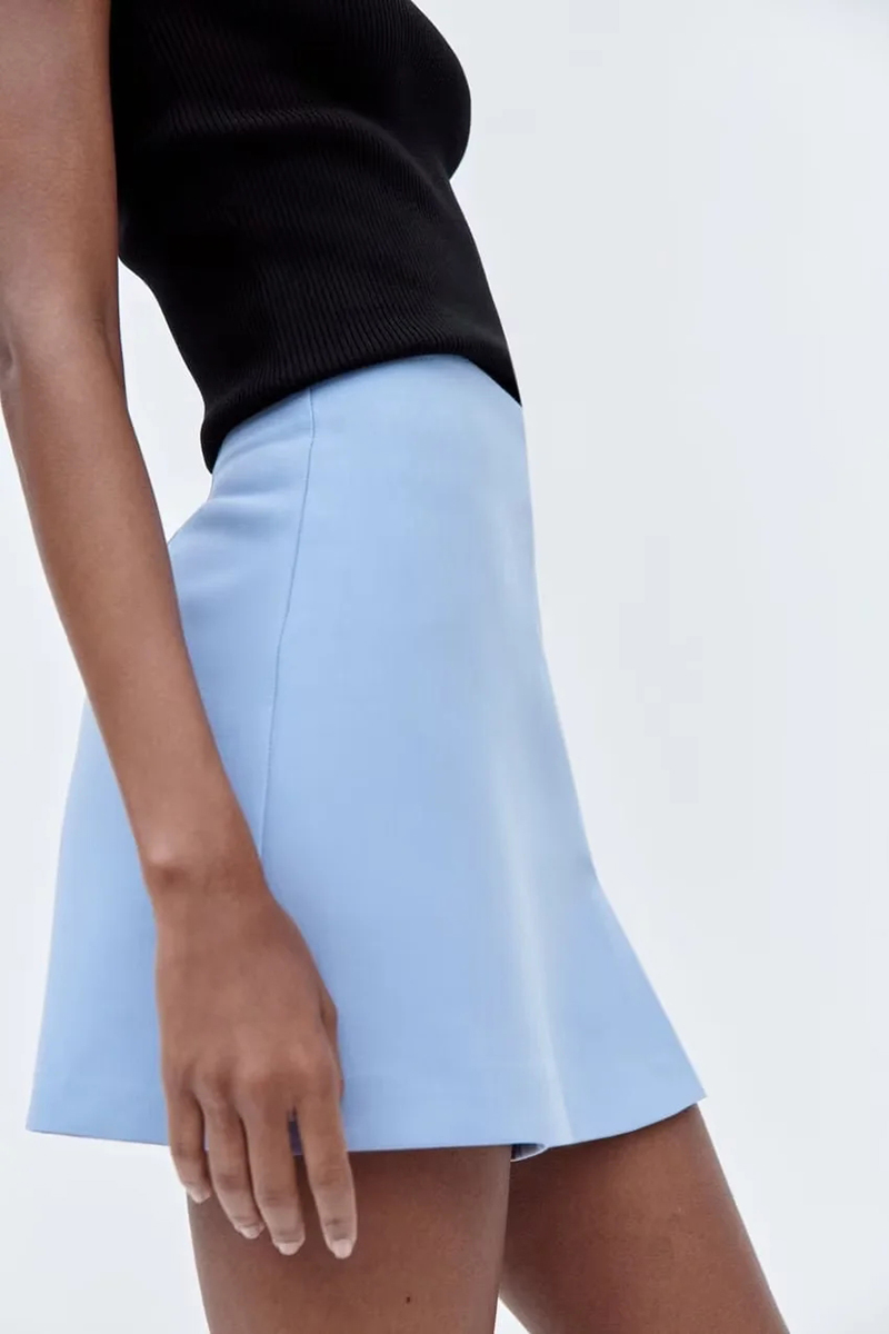 Fashion Blue Blended Slit Shorts,Shorts
