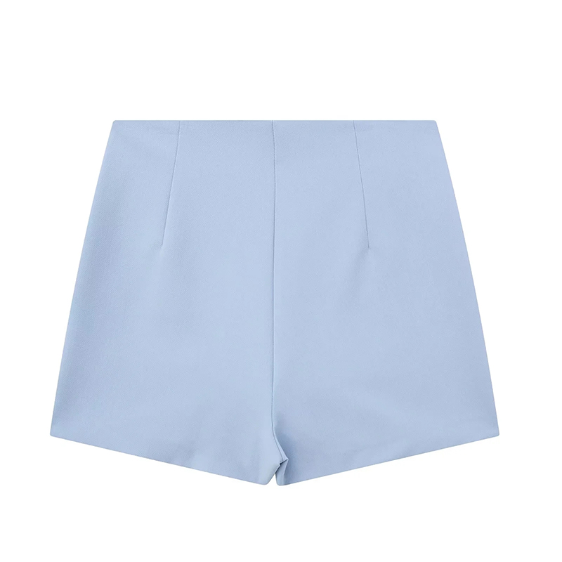 Fashion Blue Blended Slit Shorts,Shorts