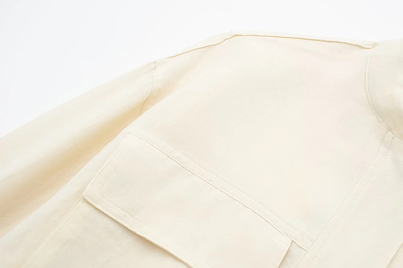 Fashion Beige Cotton Linen Stand Collar Jacket,Coat-Jacket