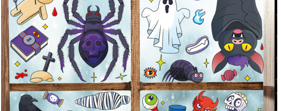 Fashion Bq228-spider Cartoon Halloween Printing Geometric Static Stickers,Festival & Party Supplies