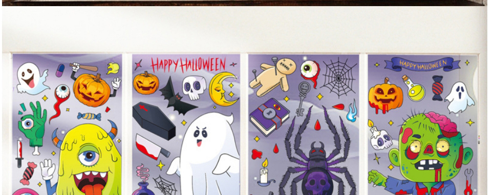 Fashion Bq228-spider Cartoon Halloween Printing Geometric Static Stickers,Festival & Party Supplies