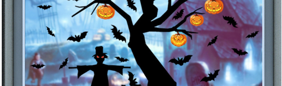 Fashion Black Pvc Halloween Bat Pumpkin Static Sticker,Festival & Party Supplies