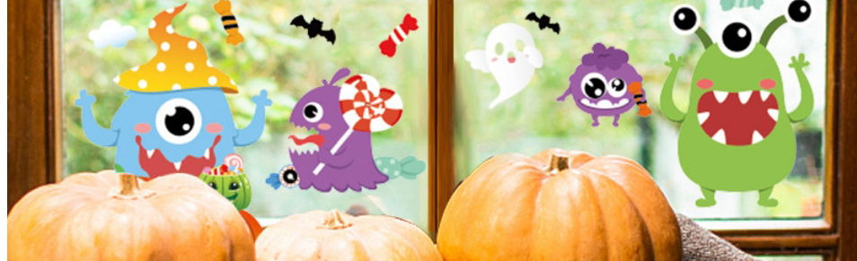 Fashion Color Halloween Big Eyed Monster Glass Static Sticker,Festival & Party Supplies