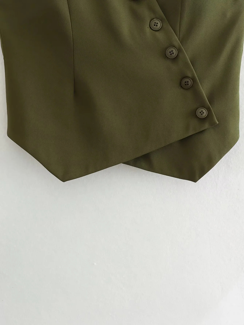Fashion Armygreen Polyester Bias-breasted Vest Jacket,Coat-Jacket