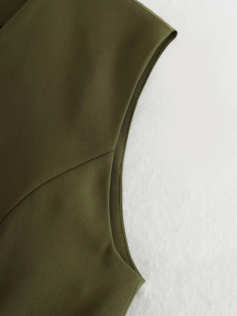 Fashion Armygreen Polyester Bias-breasted Vest Jacket,Coat-Jacket
