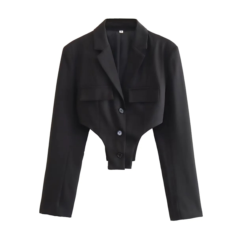 Fashion Black Side Cutout Breasted Blazer,Coat-Jacket