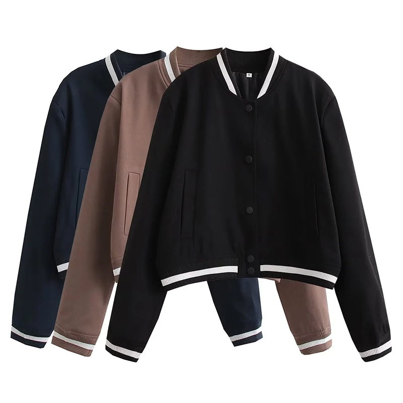 Fashion Black Polyester Stand Collar Button Down Jacket,Coat-Jacket